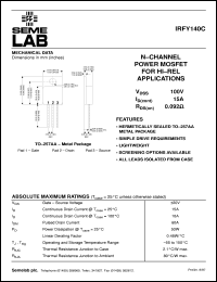 IRFY140C datasheet: 100V Vdss N-Channel FET (field effect transistor) IRFY140C