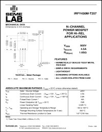 IRFY430M-T257 datasheet: 500V Vdss N-Channel FET (field effect transistor) IRFY430M-T257