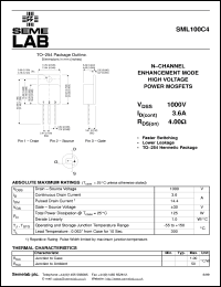 SML100C4 datasheet: 1000V Vdss N-Channel FET (field effect transistor) SML100C4