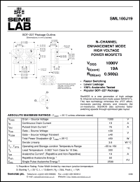 SML100J19 datasheet: 1000V Vdss N-Channel FET (field effect transistor) SML100J19