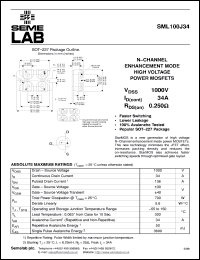 SML100J34 datasheet: 1000V Vdss N-Channel FET (field effect transistor) SML100J34