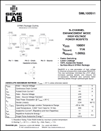 SML100S11 datasheet: 1000V Vdss N-Channel FET (field effect transistor) SML100S11