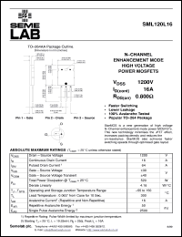 SML120L16 datasheet: 1200V Vdss N-Channel FET (field effect transistor) SML120L16