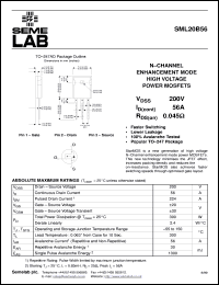 SML20B56F datasheet: 200V Vdss N-Channel+Fred FET (field effect transistor) SML20B56F