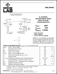 SML20W65 datasheet: 200V Vdss N-Channel FET (field effect transistor) SML20W65