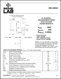 SML30B40 datasheet: 300V Vdss N-Channel FET (field effect transistor) SML30B40
