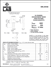 SML40H28 datasheet: 400V Vdss N-Channel FET (field effect transistor) SML40H28