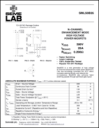 SML50B26 datasheet: 500V Vdss N-Channel FET (field effect transistor) SML50B26