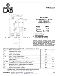 SML50L37 datasheet: 500V Vdss N-Channel FET (field effect transistor) SML50L37