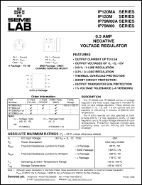 IP120MAH-05 datasheet: 0.5A, 5V Negative Voltage Regulator IP120MAH-05