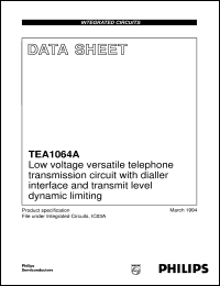 TEA1064AT/C1 datasheet: Low voltage versatile telephone transmission circuit with dialler interface and transmit level dynamic limiting TEA1064AT/C1