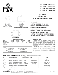 LM140MH-15 datasheet: 0.5A, 15V Positive Voltage Regulator LM140MH-15