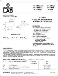 LM117H datasheet: 0.5A Adjustable Positive Voltage Regulator LM117H