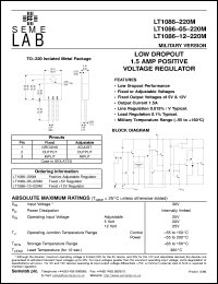 LT1086-220M datasheet: 1.5A Adjustable Positive Voltage Regulator - Low Drop Out LT1086-220M