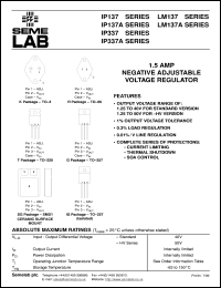 IP137AHVG-883B datasheet: 1.5A Adjustable Negative Voltage Regulator IP137AHVG-883B