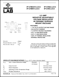 IP137MLCC4 datasheet: 0.5A Adjustable Negative Voltage Regulator IP137MLCC4