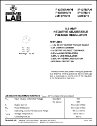LM137MH datasheet: 0.5A Adjustable Negative Voltage Regulator LM137MH