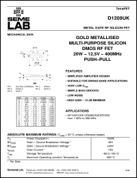 D1209UK datasheet: 12.5V, 20W, 1MHz-500MHz push-pull RF D1209UK