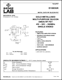 D1083UK datasheet: 28V, 4W, 1MHz-200MHz single-edded RF D1083UK