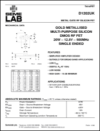 D1202UK datasheet: 12.5V, 20W, 1MHz-500MHz single-edded RF D1202UK