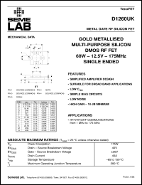 D1260UK datasheet: 12.5V, 60W, 1MHz-175MHz single-edded RF D1260UK