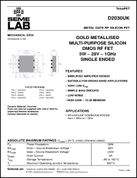 D2030UK datasheet: 28V, 5W, 1MHz-1000MHz single-edded RF D2030UK