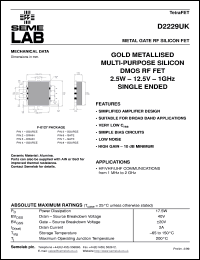 D2229UK datasheet: 12.5V, 2.5W, 1MHz-1000MHz single-edded RF D2229UK