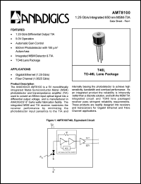 AMT8100T46L datasheet: 1:25 Gb/s integrated 850 nm MSM-TIA AMT8100T46L