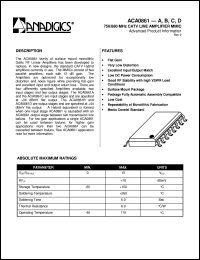 ACA0861D datasheet: 850-860 MHz CATV line amplifier MMIC ACA0861D