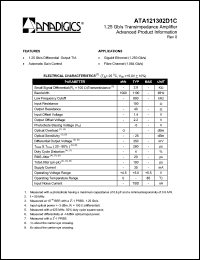 ATA121302D1C datasheet: 1.25 Gb/s transimpedance amplifier ATA121302D1C