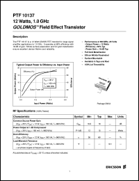PTF10137 datasheet: 12 watts, 1.0 GHz GOLDMOS field effect transistor PTF10137