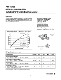 PTF10138 datasheet: 60 watts, 860-960 MHz GOLDMOS field effect transistor PTF10138