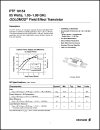 PTF10154 datasheet: 85 watts, 1.93-1.99 GHz GOLDMOS field effect transistor PTF10154