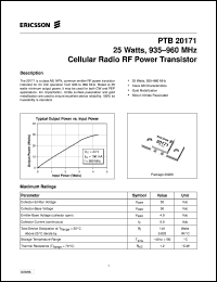 PTB20171 datasheet: 25 watts,935-960 MHz cellular radio RF power transistor PTB20171