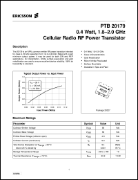 PTB20179 datasheet: 0.4 watts,1.8-2.0 GHz cellular radio RF power transistor PTB20179