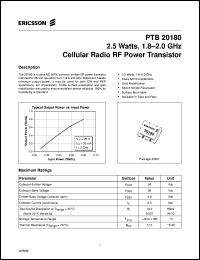 PTB20180 datasheet: 2.5 watts,1.8-2.0 GHz cellular radio RF power transistor PTB20180