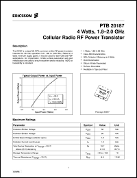 PTB20187 datasheet: 4 watts,1.8-2.0 GHz cellular radio RF power transistor PTB20187