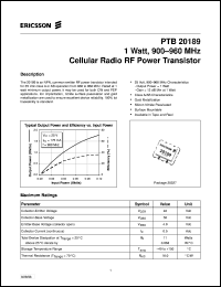 PTB20189 datasheet: 1 watts, 900-960 MHz cellular radio RF power transistor PTB20189