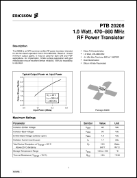 PTB20206 datasheet: 1.0 watt, 470-860 MHz RF power transistor PTB20206