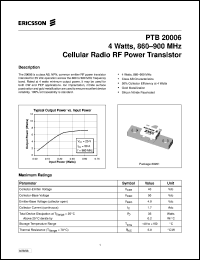 PTB20006 datasheet: 4 watts, 860-900 MHz cellular radio RF power transistor PTB20006