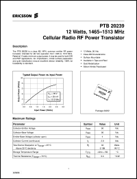 PTB20239 datasheet: 12 watts, 1465-1513 MHz cellular radio RF power transistor PTB20239