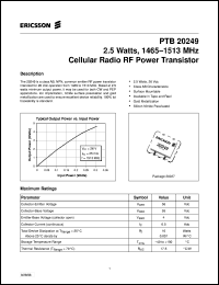 PTB20249 datasheet: 2.5 watts, 1465-1513 MHz cellular radio RF power transistor PTB20249