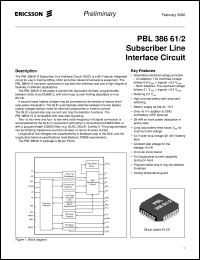 PBL38661/2QNT datasheet: Subscriber line interface circuit PBL38661/2QNT