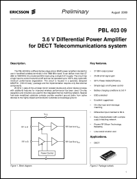 PBL40309 datasheet: 3.6 V differential power amplifier for DECT telecommunications system PBL40309