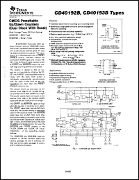 CD40192BPW datasheet:  CMOS PRESETTABLE UP/DOWN BCD COUNTER (DUAL CLOCK WITH RESET) CD40192BPW