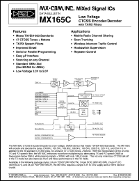 MX165CLH datasheet: Low voltage CTCSS encoder/decoder MX165CLH