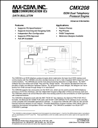 CMX208S1 datasheet: ISDN dual telephony protocol engine CMX208S1