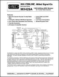 MX429AP datasheet: 1200/2400bps MSK modem MX429AP