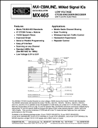 MX465DS datasheet: low voltage CTCSS encoder/decoder MX465DS