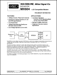 MX604DW datasheet: v.23 compatible modem MX604DW